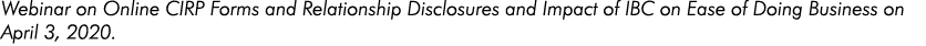 Webinar on Online CIRP Forms and Relationship Disclosures and Impact of IBC on Ease of Doing Business on April 3, 2020 
