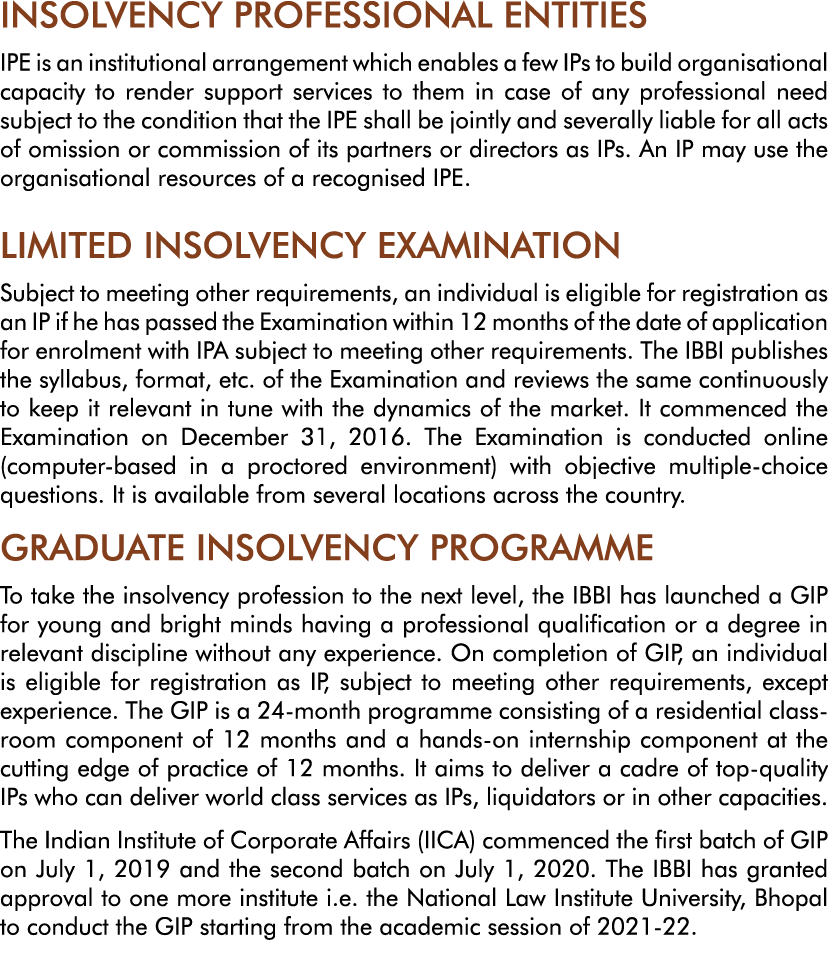 INSOLVENCY PROFESSIONAL ENTITIES IPE is an institutional arrangement which enables a few IPs to build organisational    