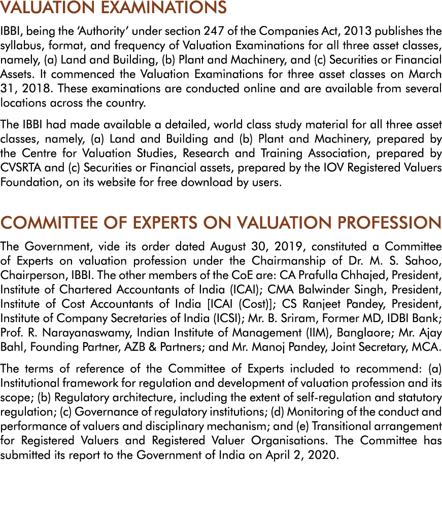 VALUATION EXAMINATIONS IBBI, being the  Authority  under section 247 of the Companies Act, 2013 publishes the syllabu   