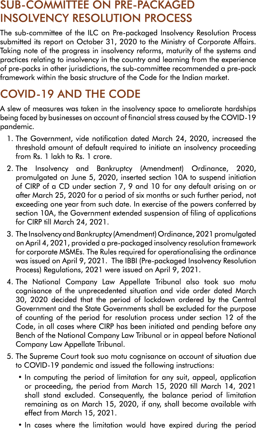 SUB-COMMITTEE ON PRE-PACKAGED INSOLVENCY RESOLUTION PROCESS The sub-committee of the ILC on Pre-packaged Insolvency R   