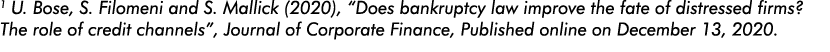 1 U  Bose, S  Filomeni and S  Mallick (2020),  Does bankruptcy law improve the fate of distressed firms  The role of    