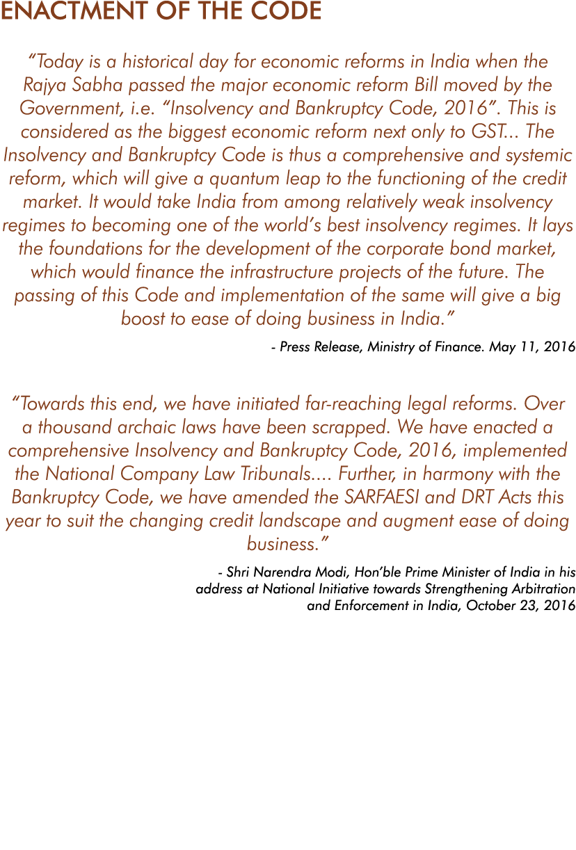 ENACTMENT OF THE CODE  Today is a historical day for economic reforms in India when the Rajya Sabha passed the major    