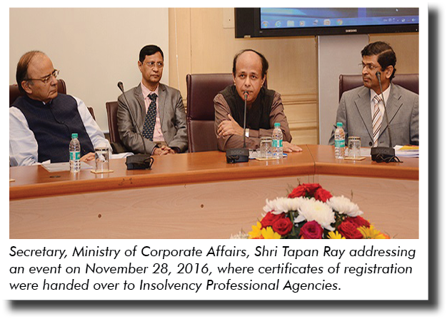Secretary, Ministry of Corporate Affairs, Shri Tapan Ray addressing an event on November 28, 2016, where certificates   