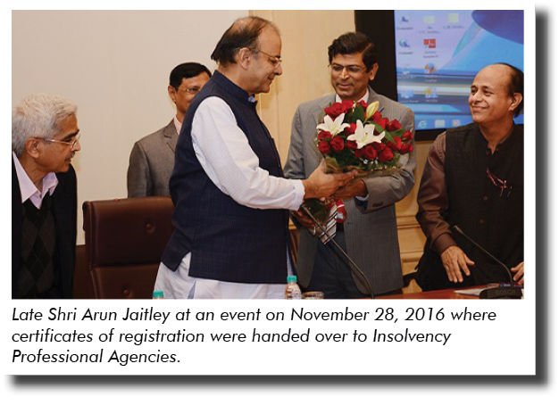 Late Shri Arun Jaitley at an event on November 28, 2016 where certificates of registration were handed over to Insolv   