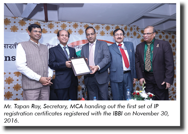 Mr  Tapan Ray, Secretary, MCA handing out the first set of IP registration certificates registered with the IBBI on N   